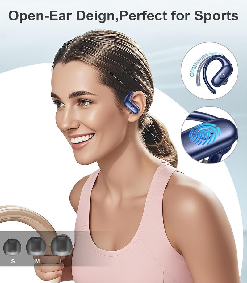 MOZOTER Wireless Earbuds Bluetooth Headphones Sport,Over Ear Buds with Deep Bass Sound,60Hrs Playtime Earphones Redesigned Comfort Fit with Earhooks for Running,Meeting,Workout- Blue - Image 5